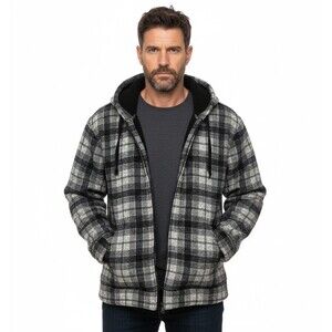Canada Weather Gear Jacket Sherpa Flannel Hooded Shacket Black/Grey Plaid 3XL